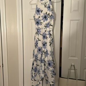 Lulus blue and white floral midi dress. Size small